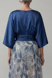 Navy pailletten 3/4 mouwen A Line Mother of the Bride jurk