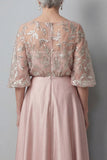 Blush 3/4 mouwen geappliqueerd A-lijn Mother of the Bride jurk