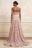 Blush A-lijn strapless korset, pailletten met applicatie lange galajurk en 3D-bloemen