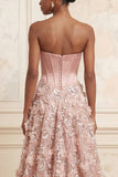 Blush A-lijn strapless korset, pailletten met applicatie lange galajurk en 3D-bloemen
