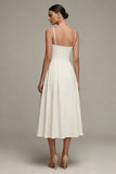 Witte spaghettibandjes A Line Midi Verlovingsjurk