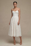 Kanten witte spaghettibandjes A Line Midi verlovingsjurk