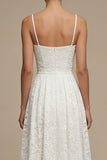 Kanten witte spaghettibandjes A Line Midi verlovingsjurk