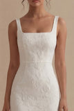 Witte vierkante hals Jacquard Schede Verlovingsjurk