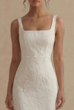 Vierkante hals Jacquard Witte Zeemeermin Midi Verlovingsjurk