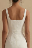 Vierkante hals Jacquard Witte Zeemeermin Midi Verlovingsjurk