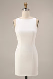 Bateau Neck Satijn Bodycon Kleine Witte Jurk