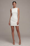 Bateau Neck Satijn Bodycon Kleine Witte Jurk