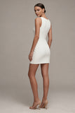 Bateau Neck Satijn Bodycon Kleine Witte Jurk