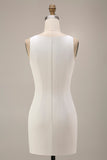 Bateau Neck Satijn Bodycon Kleine Witte Jurk