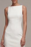 Bateau Neck Satijn Bodycon Kleine Witte Jurk