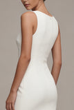 Bateau Neck Satijn Bodycon Kleine Witte Jurk
