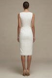 Witte Bodycon Bateau Neck Lace Midi Afstudeerjurk