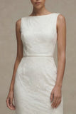 Witte Bodycon Bateau Neck Lace Midi Afstudeerjurk