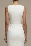 Witte Bodycon Bateau Neck Lace Midi Afstudeerjurk