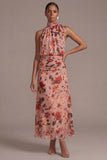 Stoffy Rose Bloemen Een lijn lange trouwjurk met strik