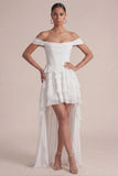 Roze Off the Shoulder A-lijn Corset Jurk met ruches als bruiloftsgast