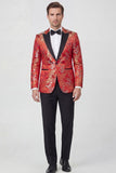 Rode tweedelige Piekrevers Jacquard herengalapakken met één knoop