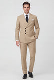 2-delige Khaki enkelrijzige herenpakken met piekrevers