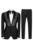 Glitterzwarte tweedelige Eenknopssjaal Revers Heren Trouwpakken