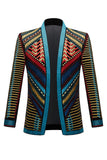 Groene open voorkant geometrisch geborduurde herenblazer
