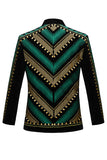 Groene open voorkant geometrisch geborduurde herenblazer