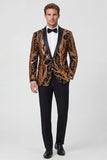 Gouden Sjaal Revers Met Een Knop, Pailletten, Herenblazer