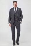Donkergrijze enkelvoudige driedelige herentrouwpakken met inkeping