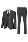 Donkergrijze enkelvoudige driedelige herentrouwpakken met inkeping