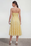 Gele Sweetheart gerimpelde kant midi jurk