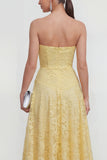 Gele Sweetheart gerimpelde kant midi jurk