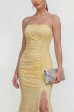 Geel kant strapless zeemeermin lange trouwjurk met split