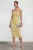 Gele Sweetheart gerimpelde bodycon midi-jurk met split