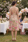 Tule A-lijn blush V-hals geborduurde bloemen midi jurk