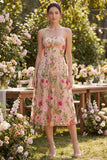 Tule A-Line blush strapless geborduurde bloemenjurk midi jurk
