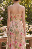 Tule A-Line blush strapless geborduurde bloemenjurk midi jurk
