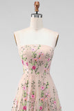 Tule A-Line blush strapless geborduurde bloemenjurk midi jurk