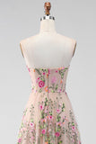 Tule A-Line blush strapless geborduurde bloemenjurk midi jurk