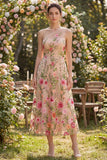 Tule eenschouders A-lijn blush geborduurde bloemenjurk midi jurk