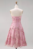 A-Line tule Sweetheart roze fuchsia geappliqueerde bloemenjurk midi jurk