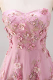 A-Line tule Sweetheart roze fuchsia geappliqueerde bloemenjurk midi jurk