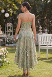 Tule Stoffy Green A-Line geappliqueerde korset met kralen bezette midi bloemenjurk