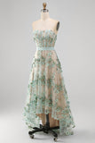 Stoffy Sage korset High Low A-Line strapless parels lange trouwjurk met applicaties