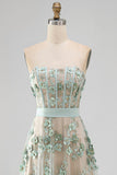 Stoffy Sage korset High Low A-Line strapless parels lange trouwjurk met applicaties