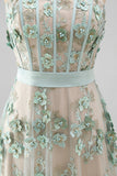 Stoffy Sage korset High Low A-Line strapless parels lange trouwjurk met applicaties