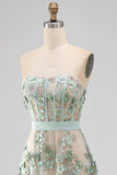 Stoffy Sage korset High Low A-Line strapless parels lange trouwjurk met applicaties