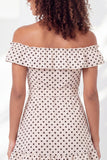 Off-the-shoulder witte zwarte A-lijn A-lijn rucherige mini-afstudeerjurk met riem