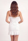 Witte kanten bodycon spaghettibandjes mini afstudeerjurk met ruches