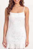 Witte kanten bodycon spaghettibandjes mini afstudeerjurk met ruches