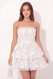 Off-the-shoulder witte A-lijn bloemen gerimpelde mini afstudeerjurk